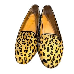 J Crew Leopard print suede flat slip on, size 7